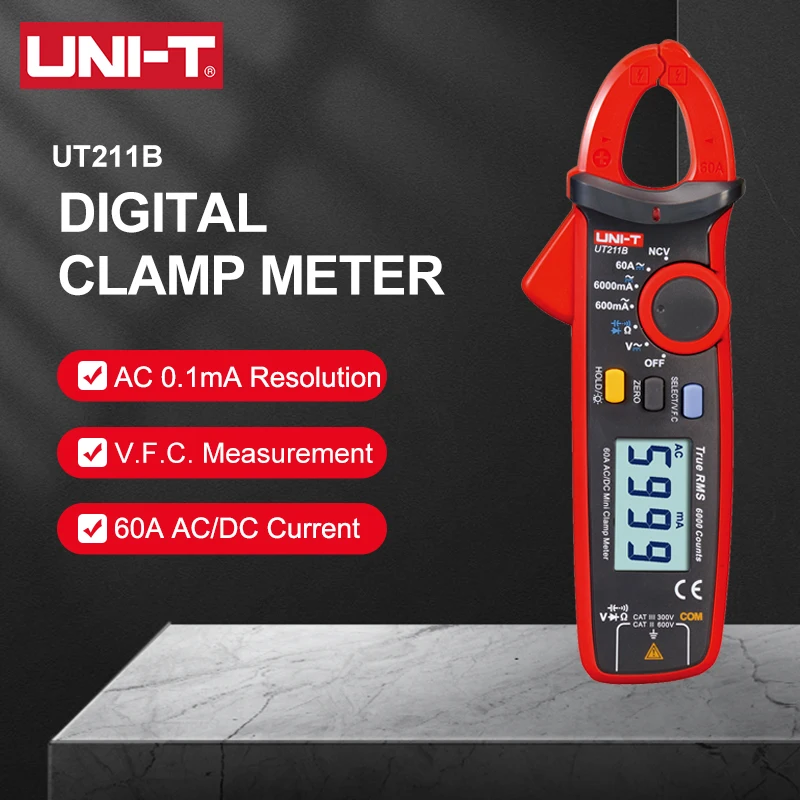 UNI-T Digital Clamp Meter UT211B DC AC 60A Professional Current Pliers Voltmeter Ammeter NCV VFC Test Zero Mode