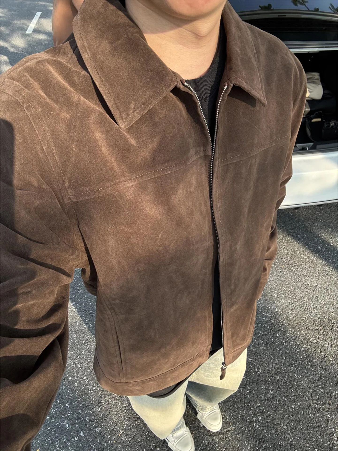 

Brown Suede Jaet Men's Sle American Detroit Coat Autumn Wear Cleanfit Top Polyester Fiber Windproof Long Sve Zipper Cl...