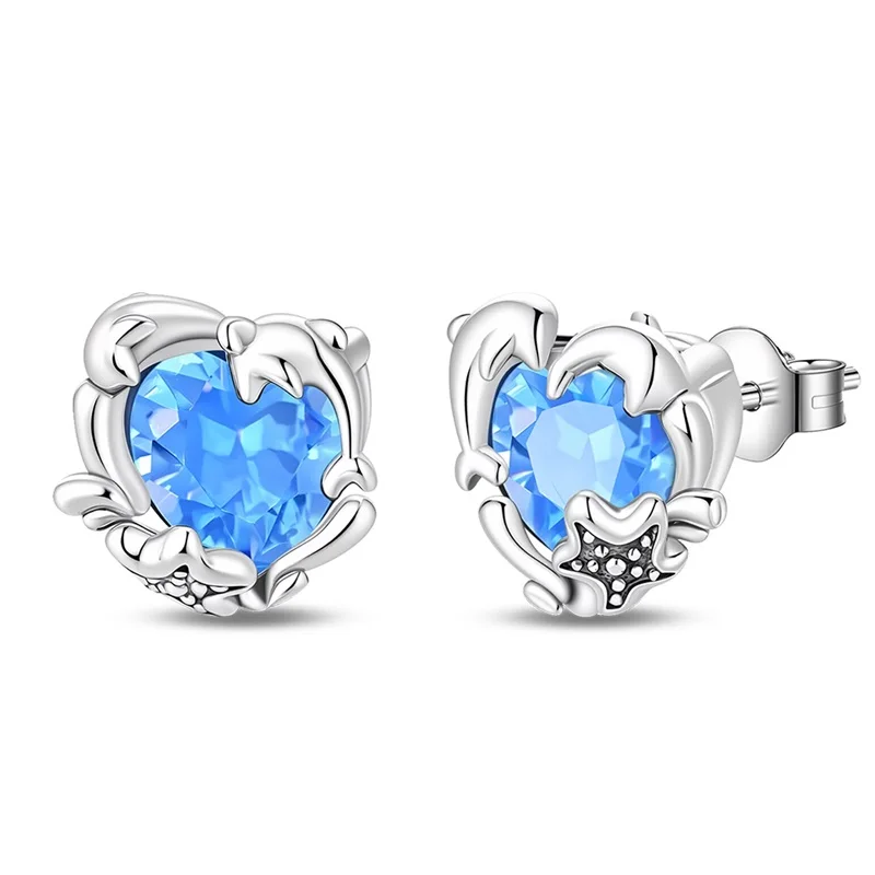 

New 925 Sterling Silver Sparkling Zircon Dolphin Sapphire Women Earring Brilliant Wedding Engagement Star Earring Jewelry Gift