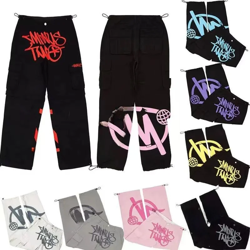 Retro American Hip Hop Wide Leg Pants Men's Loose Casual Trousers ket Print Comfortable Cotton Straight Leg Jeans