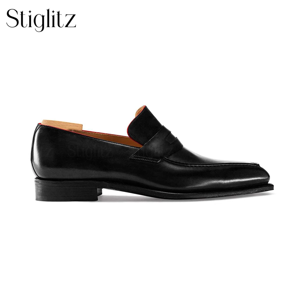 Classic Penny Loafers Black Calf Leather Haute Couture Handmade Shoes Modern Aristocracy Luxury Men's Leather Shoes for Banquets