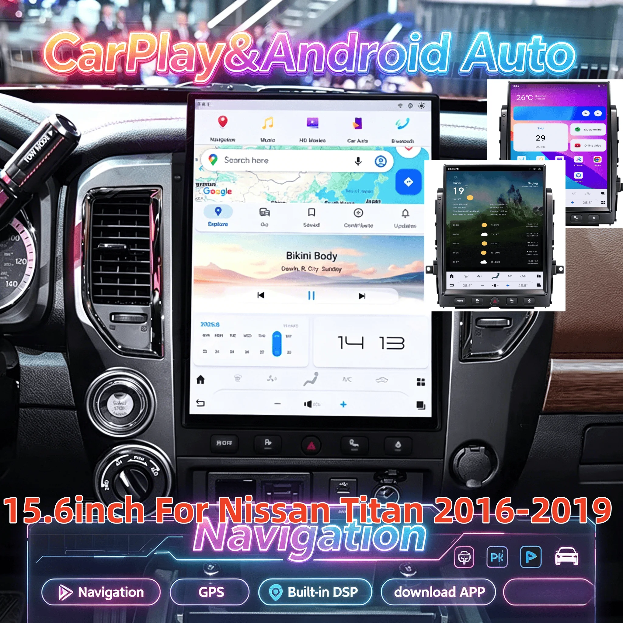 

H 15.6“ Wireless CarPlay Car Radio For Nissan Titan 2016-2019 Android Car Multimedia Player GPS Navigation WIFI Vertical Screen