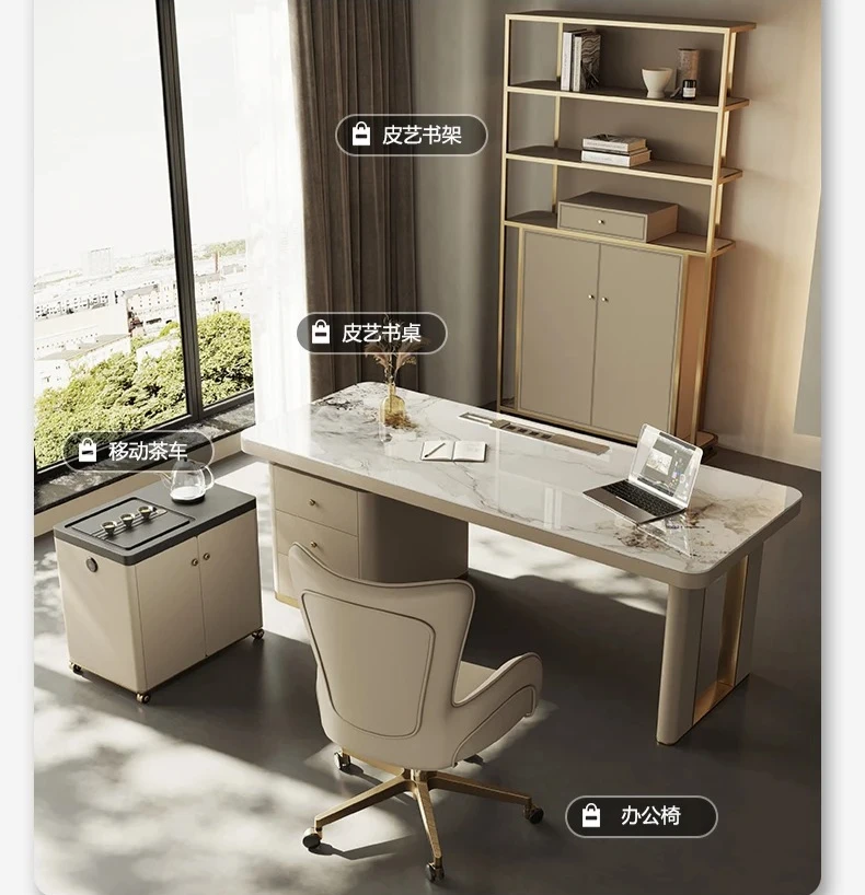 

Home living room modern simple long writing desk Italian rock slab desk light luxury high sense