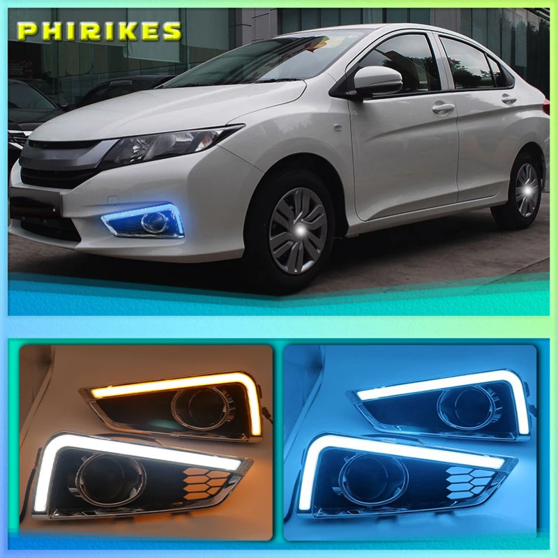 

2PCS Car LED Daytime Running Light DRL For Honda City 2015 2016 With Yellow Turning Function yellow car styling daylight