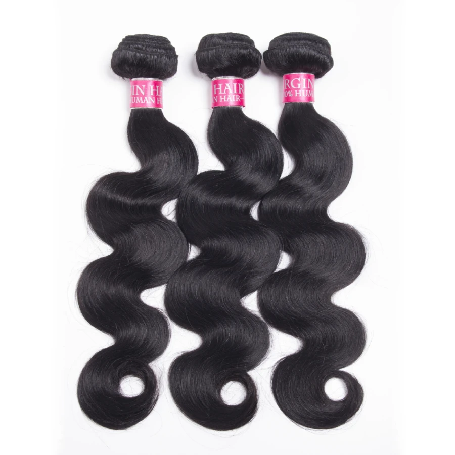 غير المجهزة 10A البرازيلي شعر ريمي 3 حزم الجسم موجة شعر مستعار بشري طبيعي أسود عذراء الشعر نسج 14-30 بوصة