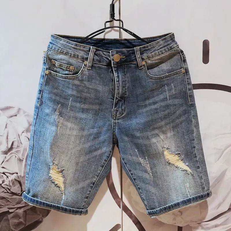 

Men's Ripped Denim orts Casual mid Waist Zipper Opening Straight Leg Jeans orts for Teenagers Summer Faion Trend