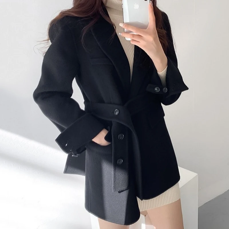 Cappotto di lana da donna chic vintage autunnale ort Svel con cintura ingombrante in vita Cardigan lungo Sve Sle Commute Faion