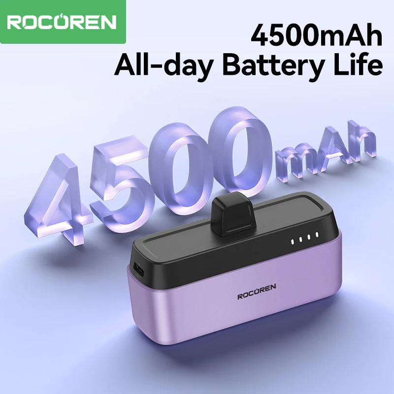 Rocoren Mini Power Bank 4500mAh Portable Charger with USB-C Connector Stand Emergency Battery Powerbank For iPhone 15 Xiaomi mi