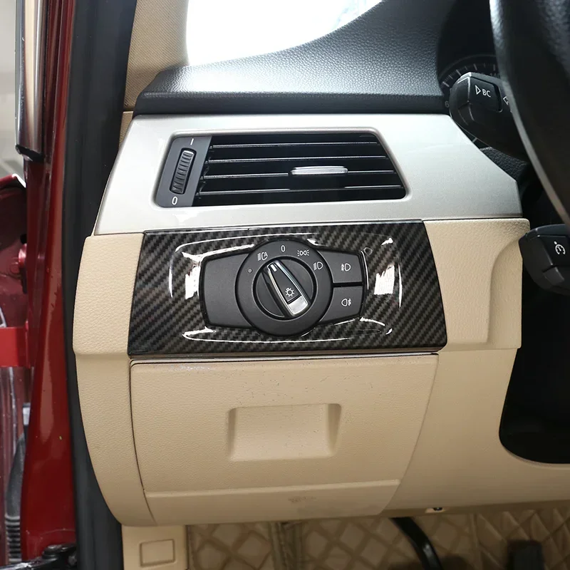 For BMW 3 Series E90 2005-2012 ABS Carbon Fiber Car Headlight Switch Frame Cover Sticker Car Interior Accessories 1Pcs LHD