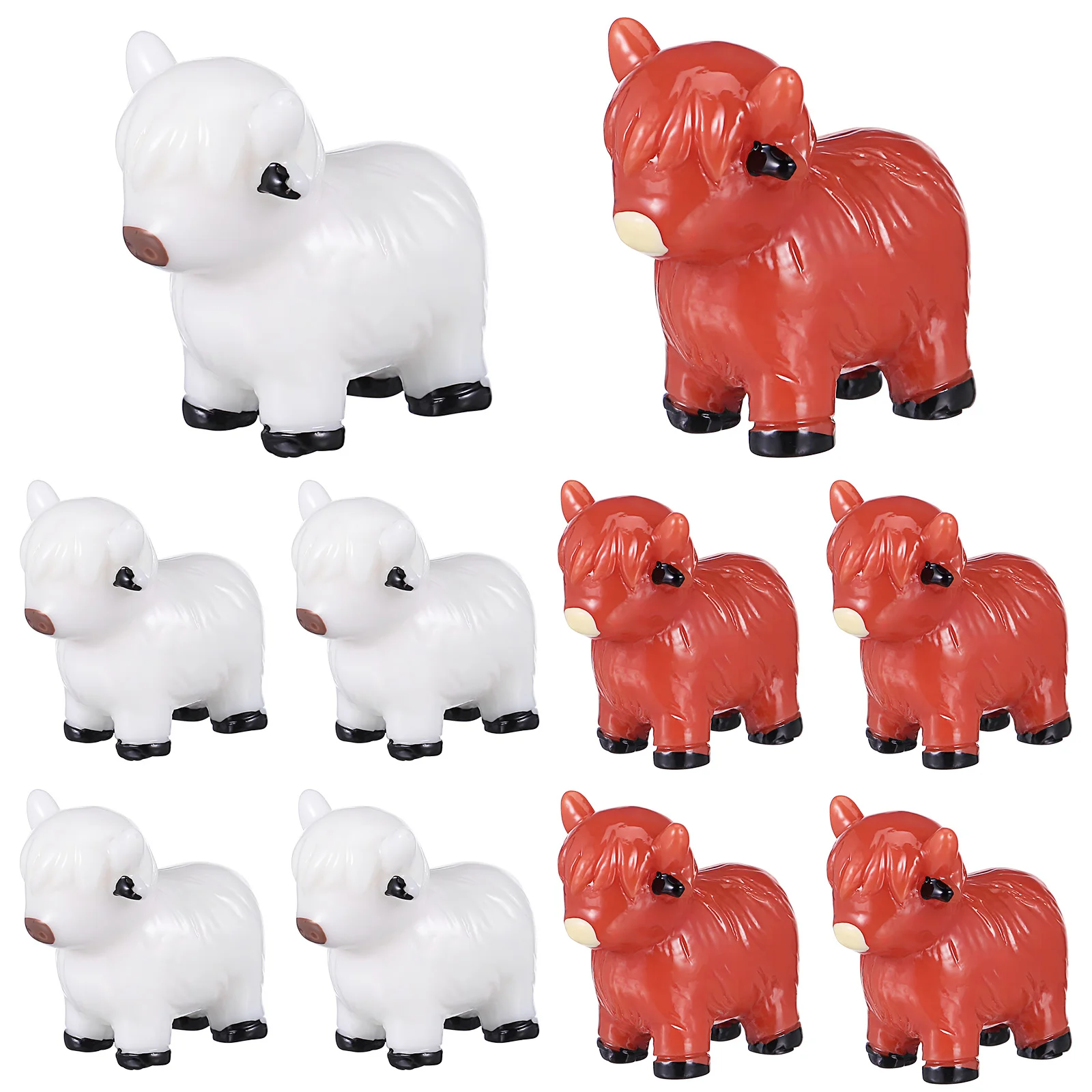 

10 pcs Mini Resin Highland Cow Figurines Standing Ornaments Garden Statue Farm Animal Decor Desktop Toy Figures Small Resin