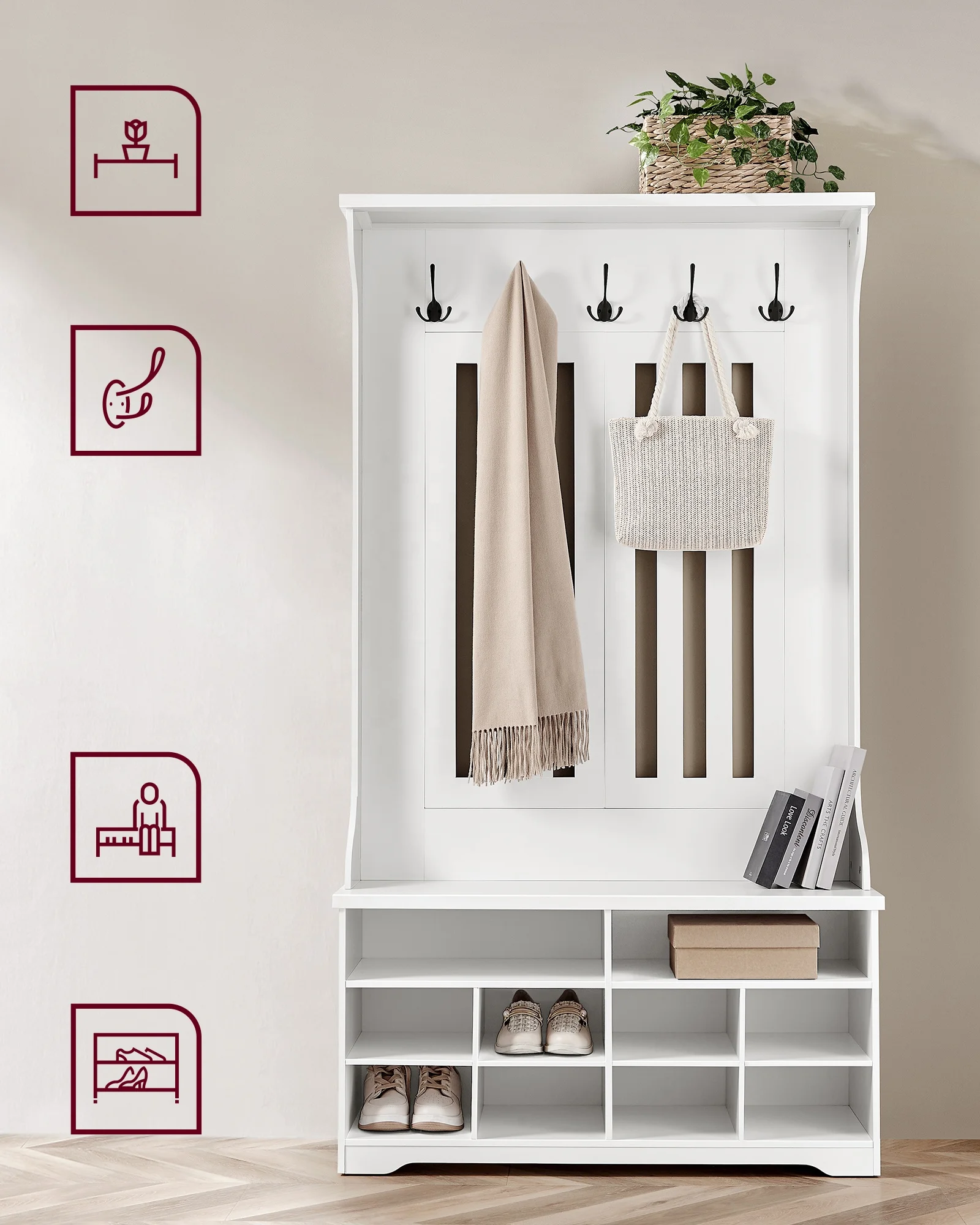 Farmhouse Locker Multifunctional Corridor Shelf 3 in 1 Entrance Hall Tree Belt Coat Rack