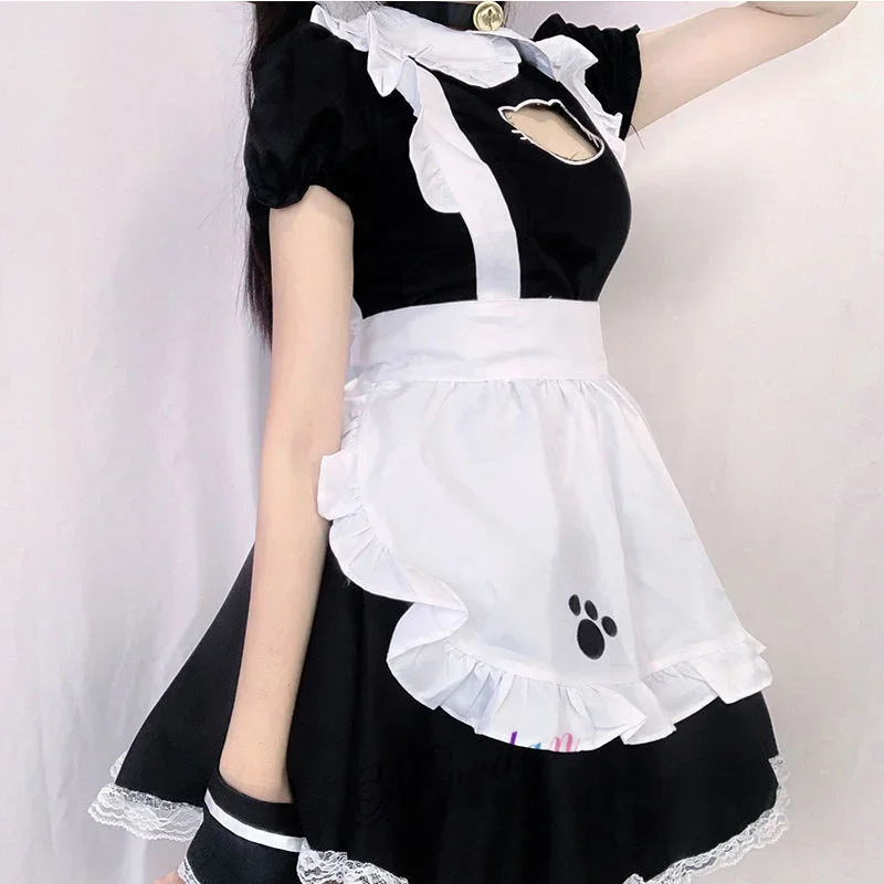 Sexy Black Cat Girl Women Fantasy French Maid Outfit Men Gothic Sweet Lolita Dress Anime Cosplay Costume Plus Size XXXL XXXXL BS