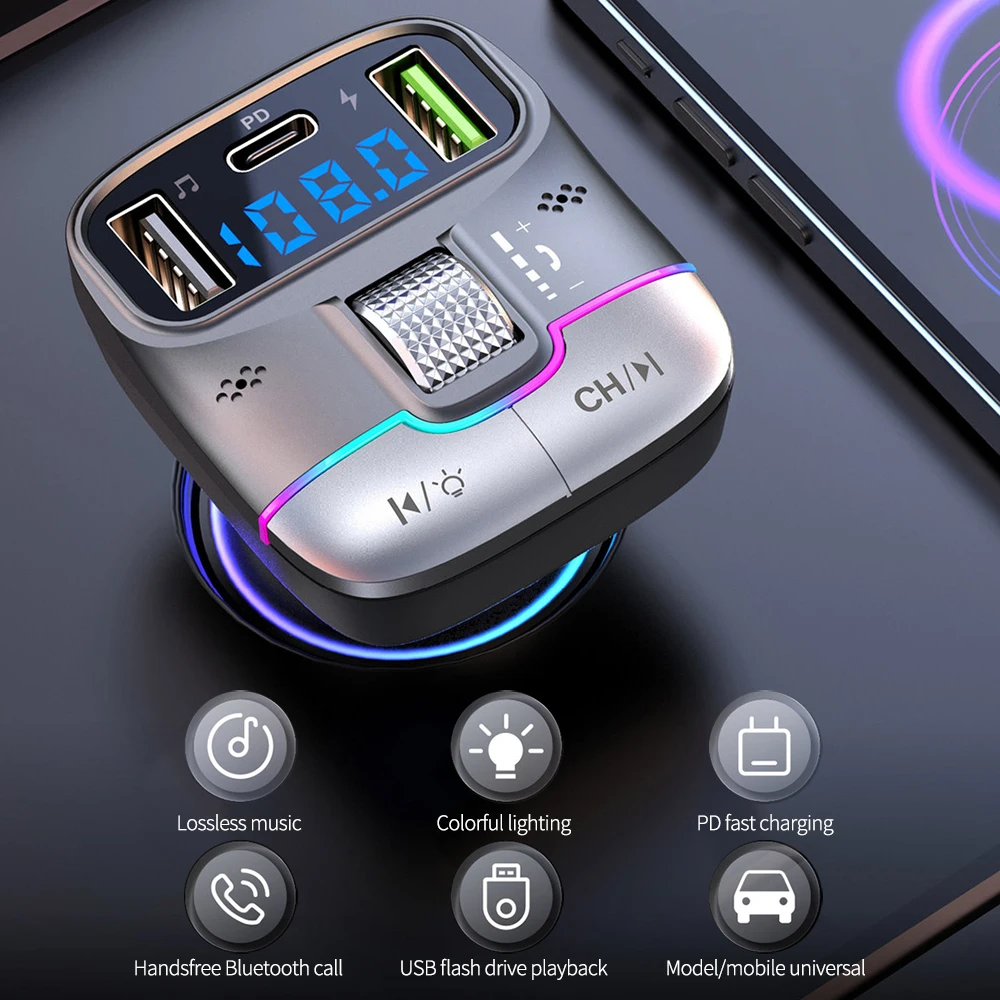 

Car Bluetooth MP3 Player Fm Transmitter Fast Charger Electric Hands-Free Talk 25W Dual USB Charger