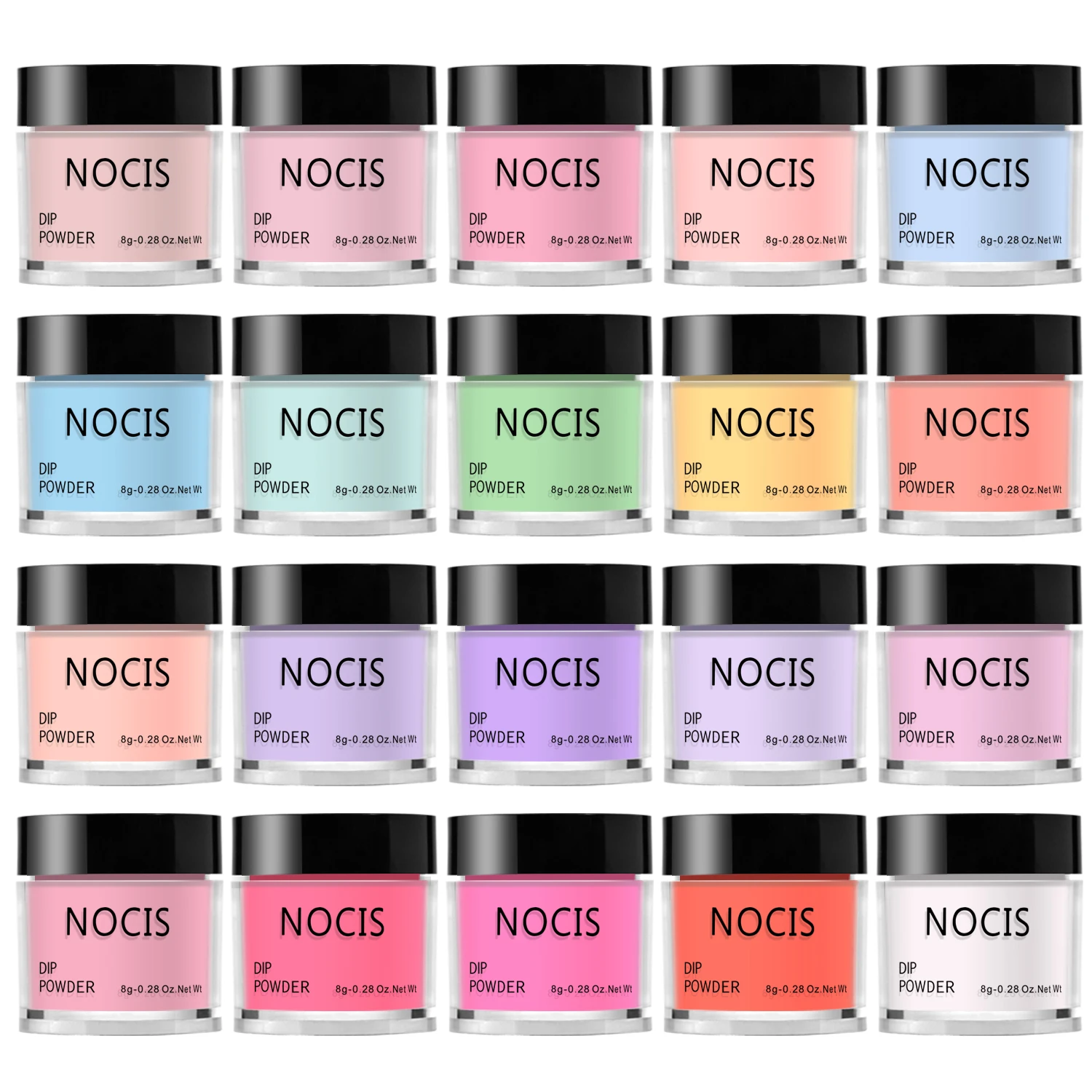 NOCIS 33-teiliges Imprägnierpulver-Nagelkunst-Set – Dip-Maniküre-Set mit 20 rosa, lila, braun glitzernden Farben, Top/Primer-Aktivato