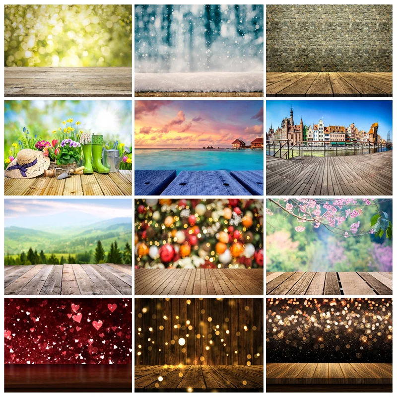 

SHUOZHIKE Art Fabric Photo Backdrops Bokeh Scenery Flower Wood Board Floor Photography Background for Photo Studio CMA-01