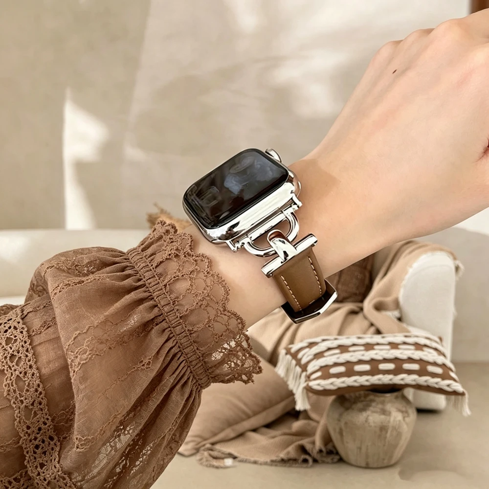 Leder-Schlaufe für Apple Watch Armband Correa Damen Slim Thin 38mm 40mm 41mm 42mm 44mm 45mm 49mm – Detail 6
