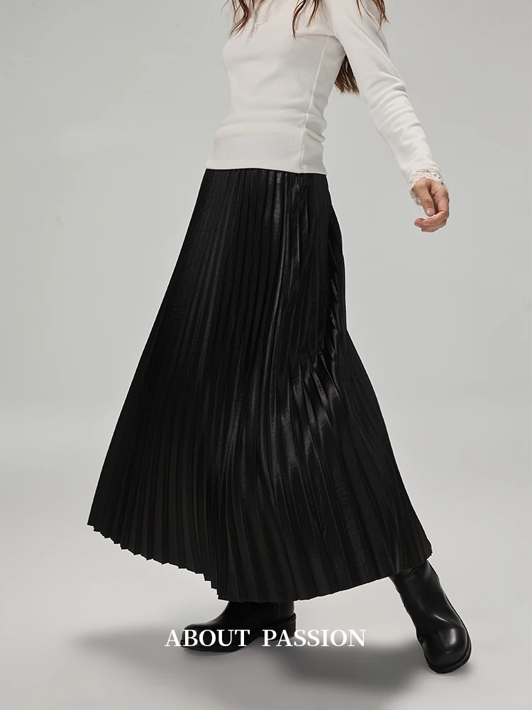 

Винтажная однотонная юбка-миди А-силуэта, модный простой дизайн, хлопковая повседневная плиссированная юбка со средней талией для женщин