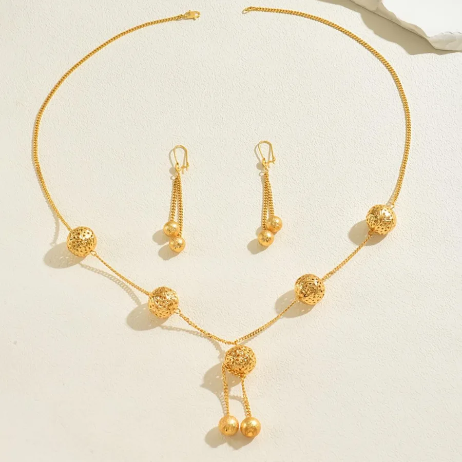 9999 gold extended chain handcrafted beads gold set Arabian necklace Southeast Asian style collar chain