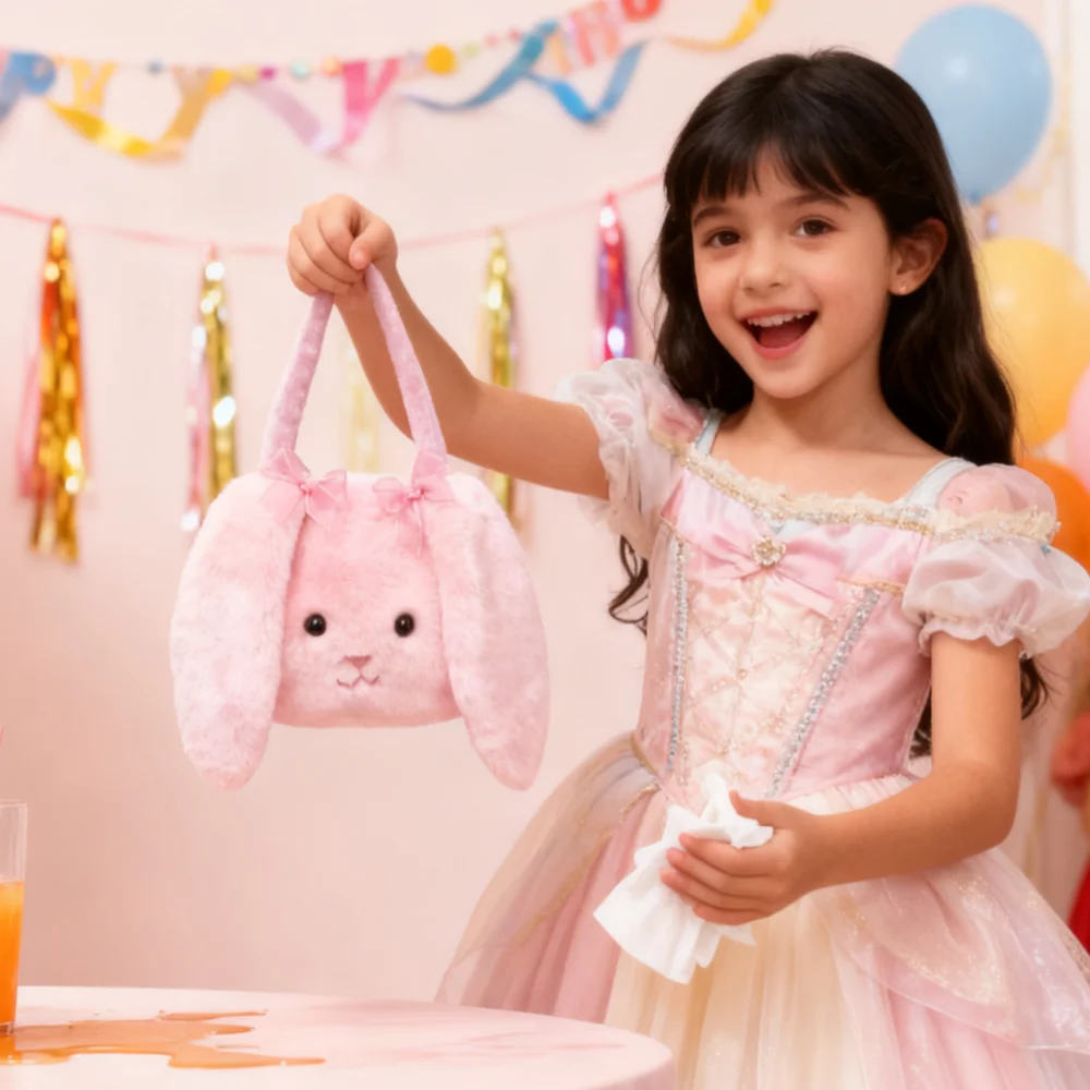 ตุ๊กตากระต่ายโลลิต้าแต่งตัวพร้อมตาที่มีเอกลักษณ์ แต่งด้วยลูกไม้ น่ากอด ใช้เป็นกระเป๋าสะพายข้างแบบมีโบว์