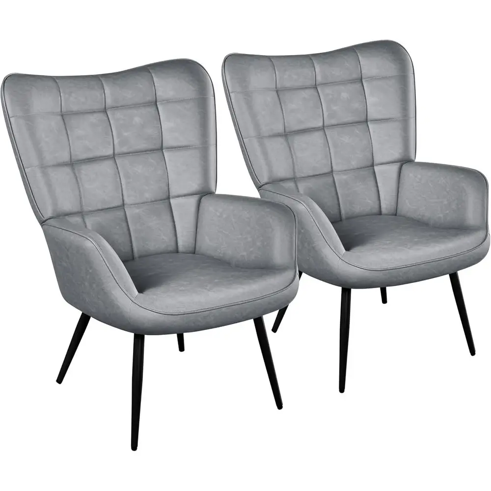 

Gray High-Back PU Leather Accent Chairs with Metal Legs, Set of 2 for Living Room, Bedroom, or Home Office