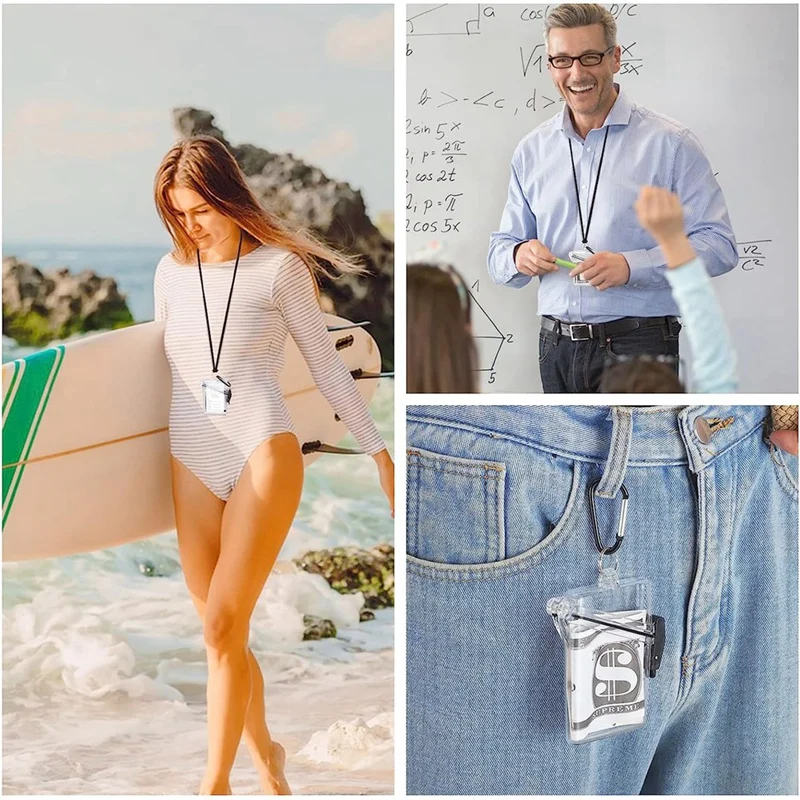 3 Pack Transparent Card Cover With Lanyard,Clear Waterproof Card Holder Lanyards For Id Badges And Keys