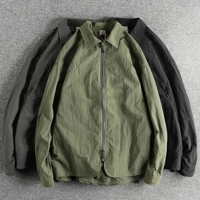 Harajuku Functional Retro Trend Design Cargo Jacket Men's Mesh Breathable Inner Loose Youth Trench Coat Quick Dry Outdoor Style