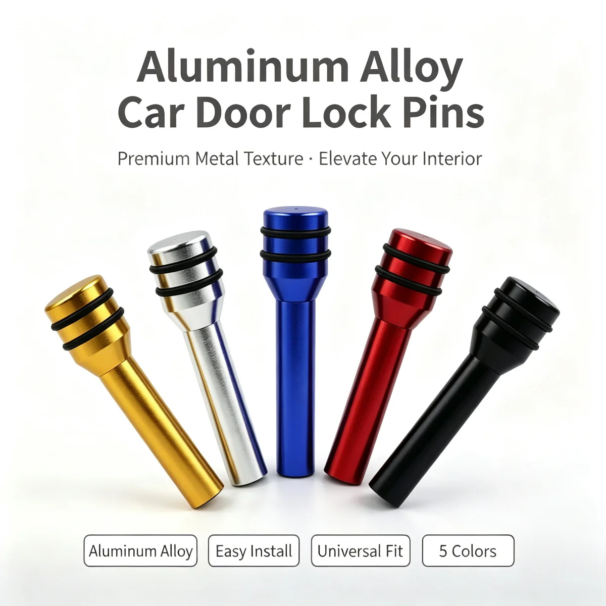 Lot de 4 boutons universels en alliage d'aluminium pour serrures de porte de voiture, accessoires de décoration intérieure, couvercles de boutons de tirage, 5 couleurs