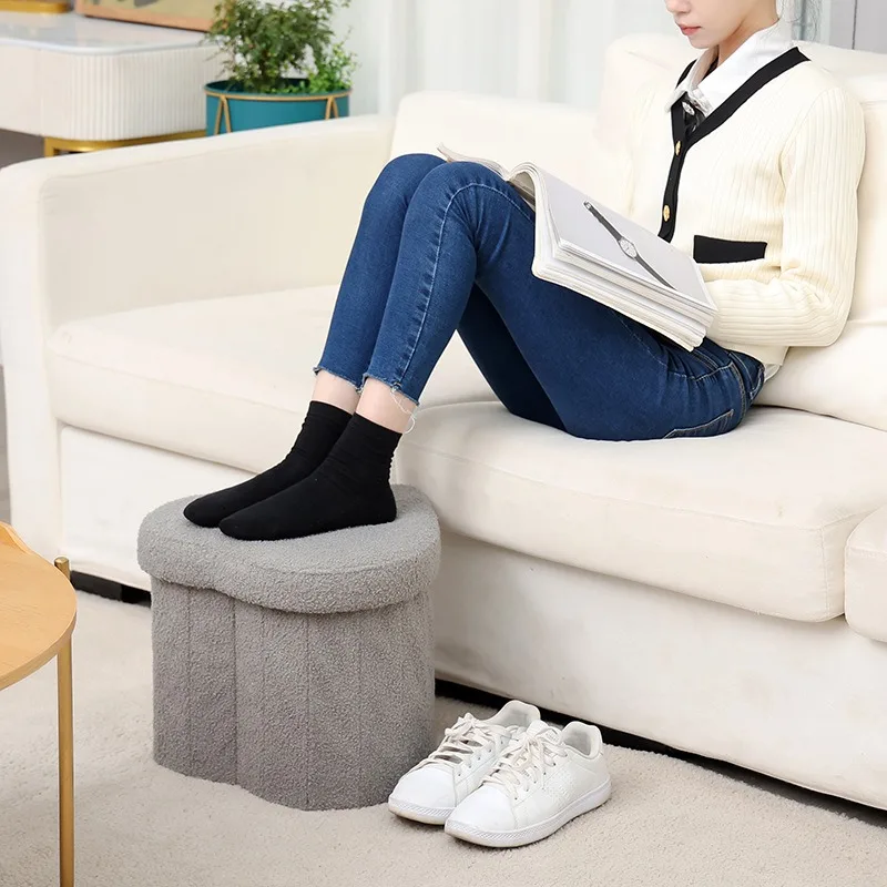 Love Storage Stool Foldable Toy Storage Box Home Shoe Chang Stool European Teddy Velvet Large Capacity Multifunctional SofaChair