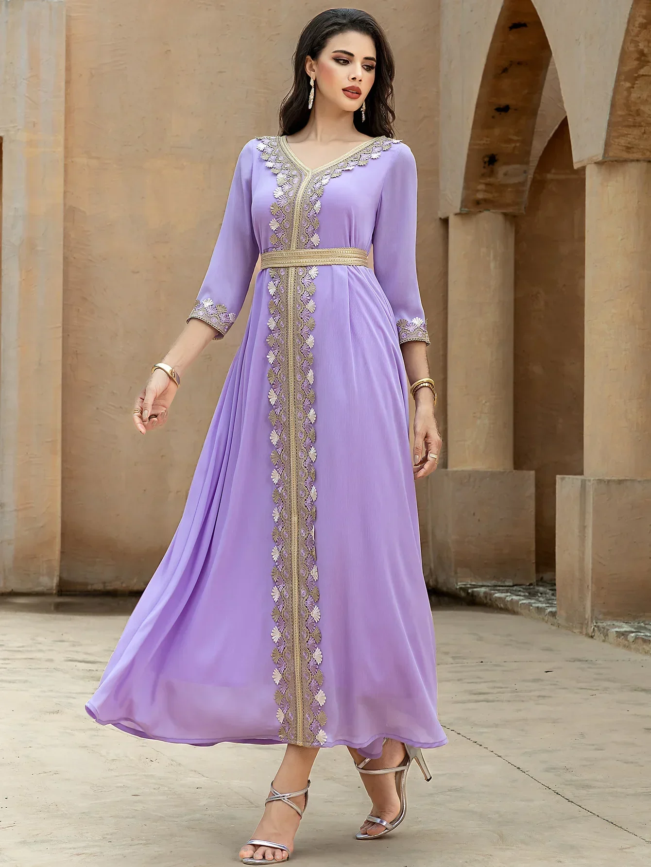 Eid luxe dubaï Abayas pour femmes broderie ceinture Jalabiya Robe musulmane turquie caftan longue Robe de soirée Caftan Marocain Femme