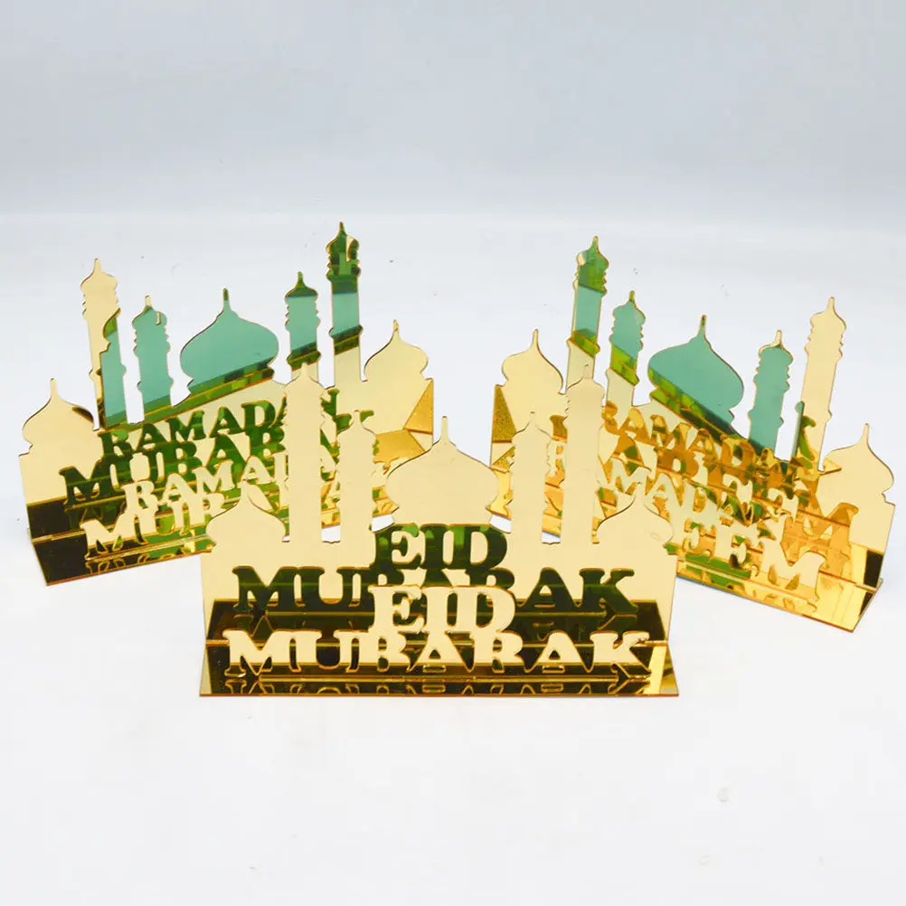 Acrylic Eid Decoration Table Centerpiece for Festivals Hollow Design Delicate Craft Golden Touch Ramadan Desktop Ornament Home