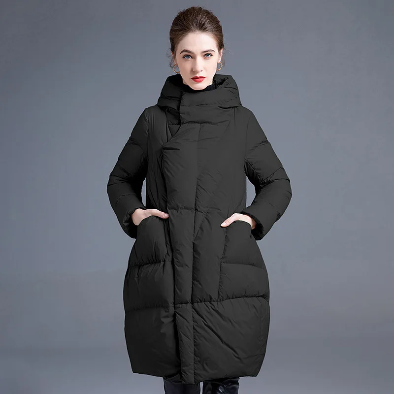 Women's Mid-Length Down Jacket Autumn Winter Puffer Jacket New Hooded Design Cold-Resistant Large Pockets Warm Coat High Quality