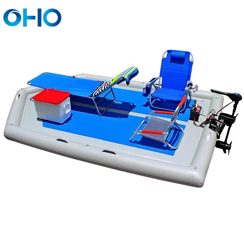 OHO Wholesale Inflatable Floating Platform with Optional Tent Air Swimming Water Island up Dock Mat DWF Material