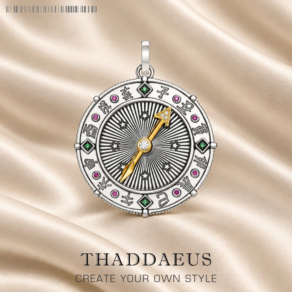 Compass Ethno Pendant Fine Jewelry Europe 925 Sterling Silver Vintage Lucky Amulet Gift For Woman Men