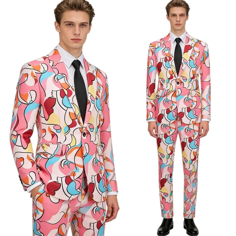 

Мужской модный костюм-двойка Slim Fit с 3D цифровым принтом для косплея, вечеринок, фестивалей, выступлений, ночных клубов и сцены