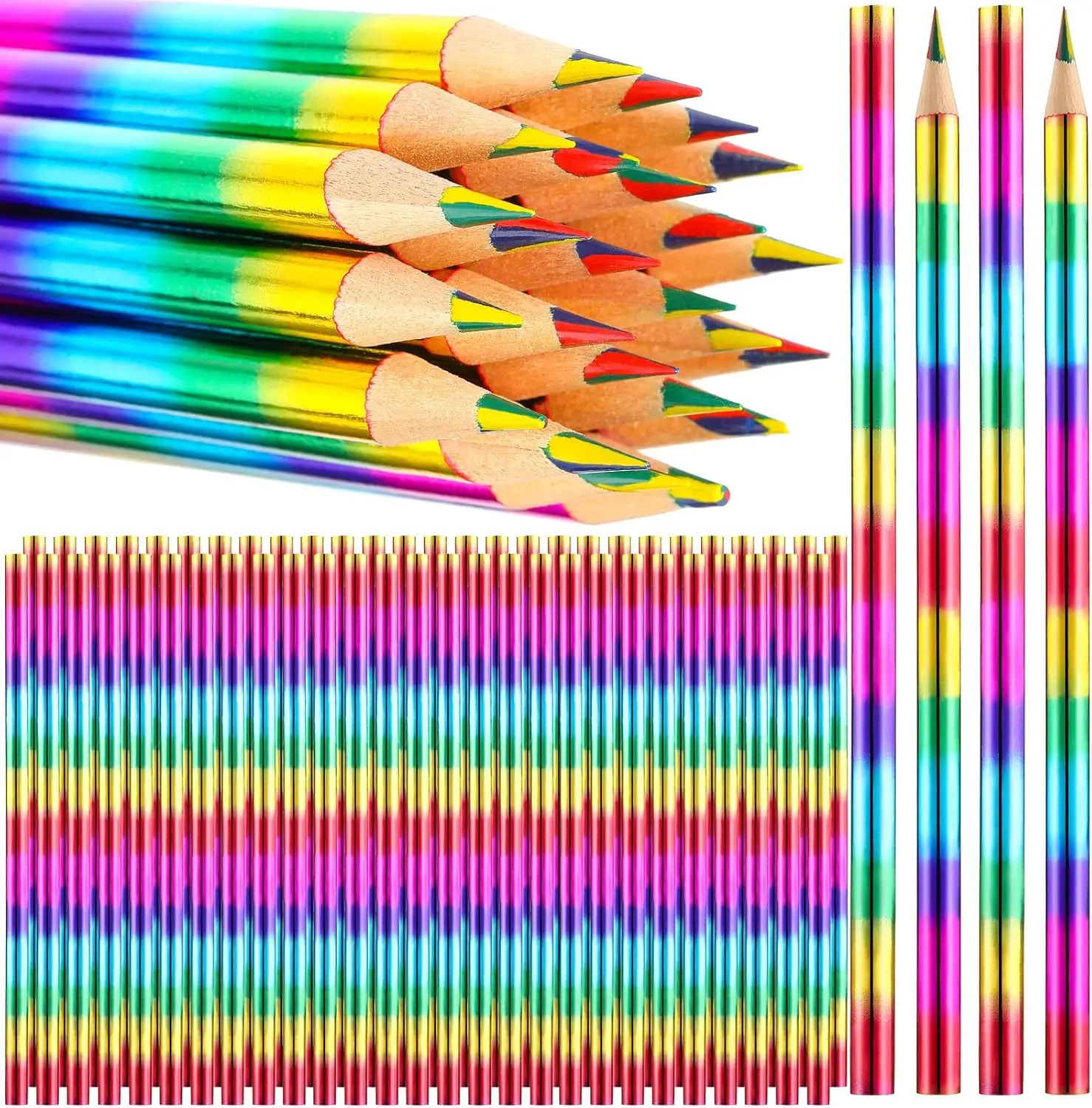

96-Piece Rainbow Colored Pencils, 4-in-1 Multicolor Wooden Pencils for Kids Art Supplies & Student Gifts