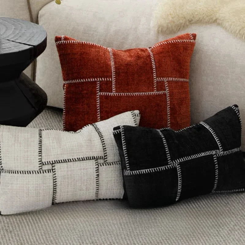 

Check Geometric Pillow Luxury Burgundy Cushion Case White Black Modern Handmade Decorative Pillow Cover For Sofa Chair Home Deco