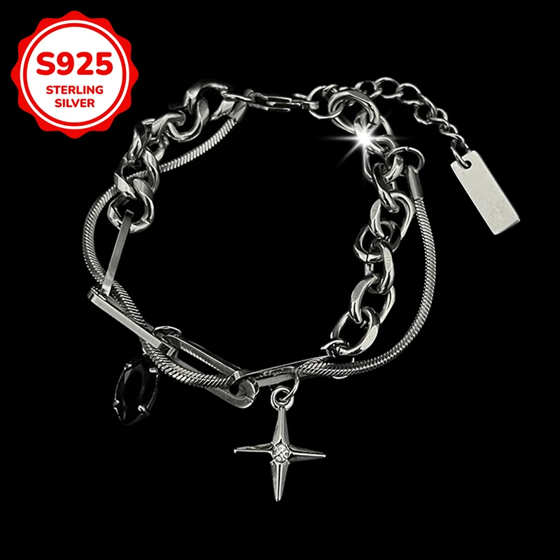 A S925 sterling silver four-pointed star men's bracelet is suitable as a gift for men on anniversaries