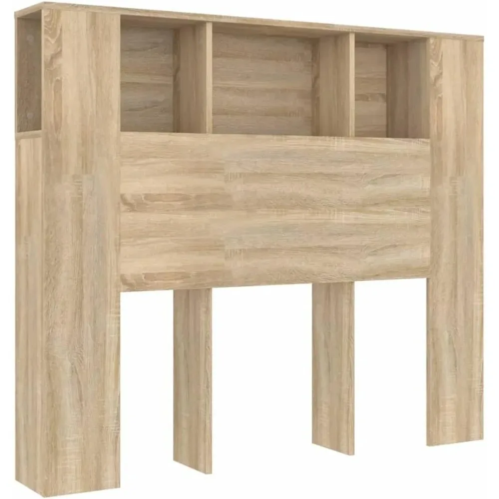 Cabecero de Cama con Armario y Almacenamiento, Estantería de Pared para Dormitorio, Decoración para Libros, Color Roble Sonoma