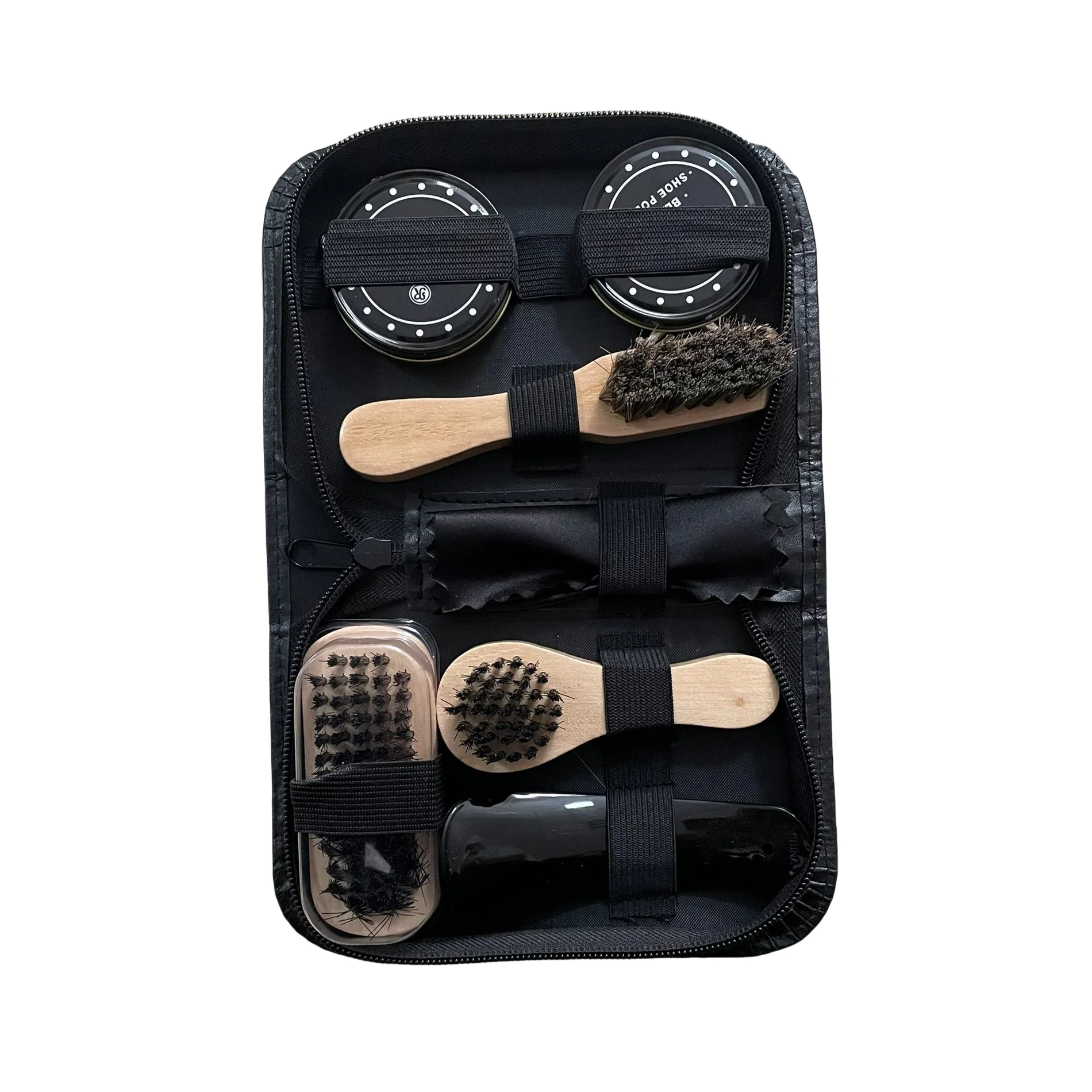 8pcs Shoe Shine Care Kit Black & Transparent Polish Brush Set Home Genuine Leather Shoe Care Set Polish Tool with Bag