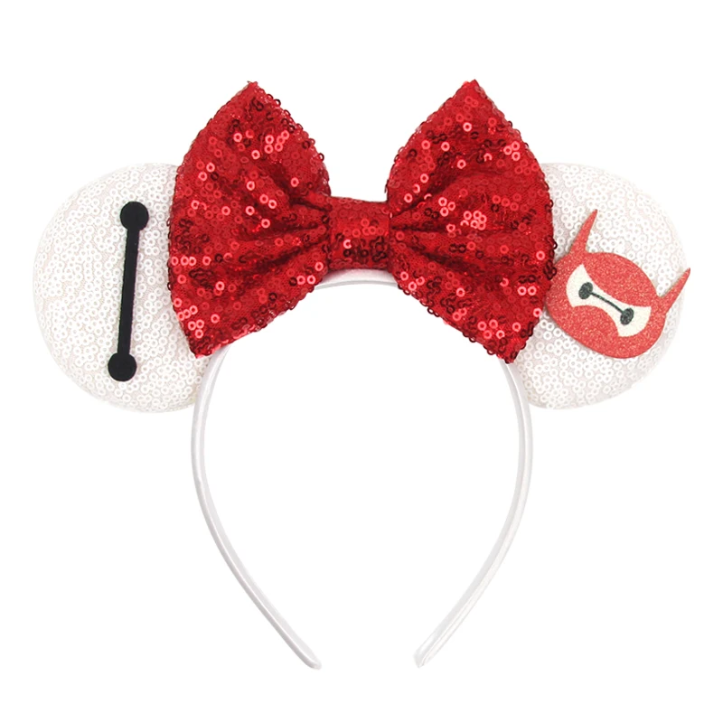 جديد ديزني تصاميم Baymax آذان عقال شخصية ميكي ماوس كبير الترتر القوس هيرباند مهرجان الحفلات تأثيري إكسسوارات الشعر