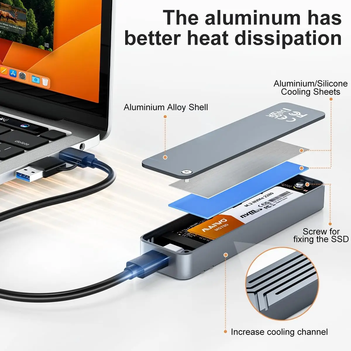 Корпус MAIWO M.2 NVMe SSD USB 3.2 GEN2 10 Гбит/с Поддержка UASP Trim 8 ТБ Алюминиевый M.2 PCIe SSD-считыватель USB C для NVMe M Key