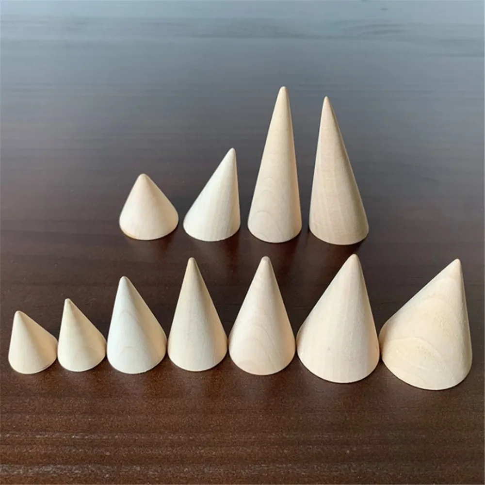 

1PC Wooden Cone Creative Rings Holder Jewelry Stand Display Earrings Ring Holder Organizer Display Tool Jewelry Storage Supplies