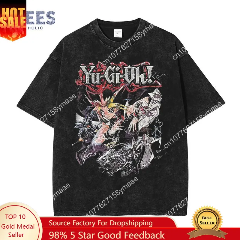 

Anime Yu Gi Oh T Shirts Men Retro Vintage Washed Yugi Muto Printed T-shirt Oversized Streetwear Manga Short Sleeve y2k Tops Tees