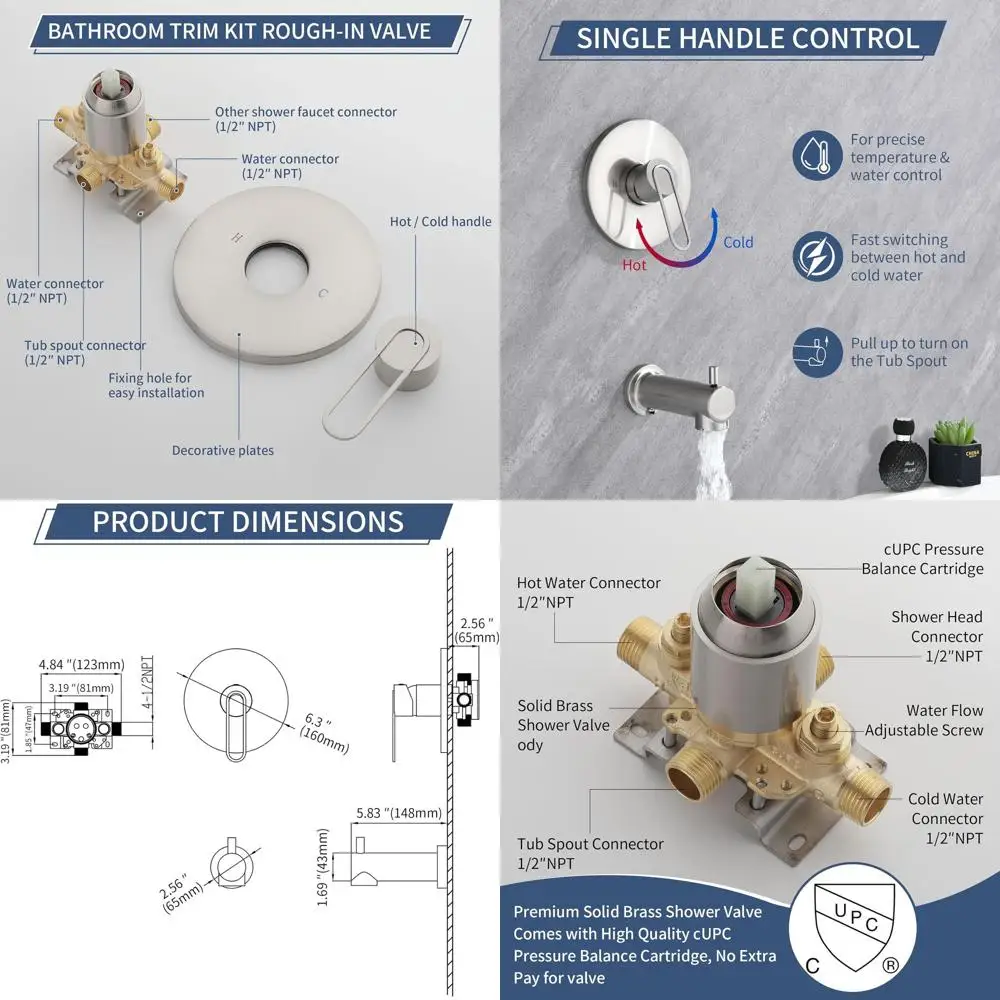 

Nickel Shower Kit with Tub Spout and Trim, Complete Mixer Set Included