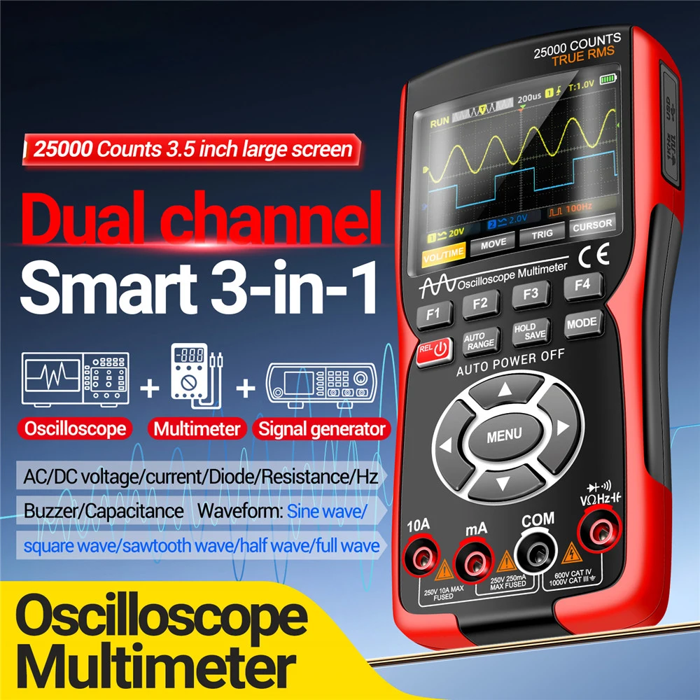 

AOS03 Digital Oscilloscope Transistor Test Multimeter 280MS/s Sampling Rate 50MHZ Analog Bandwidth Support Waveform Storage