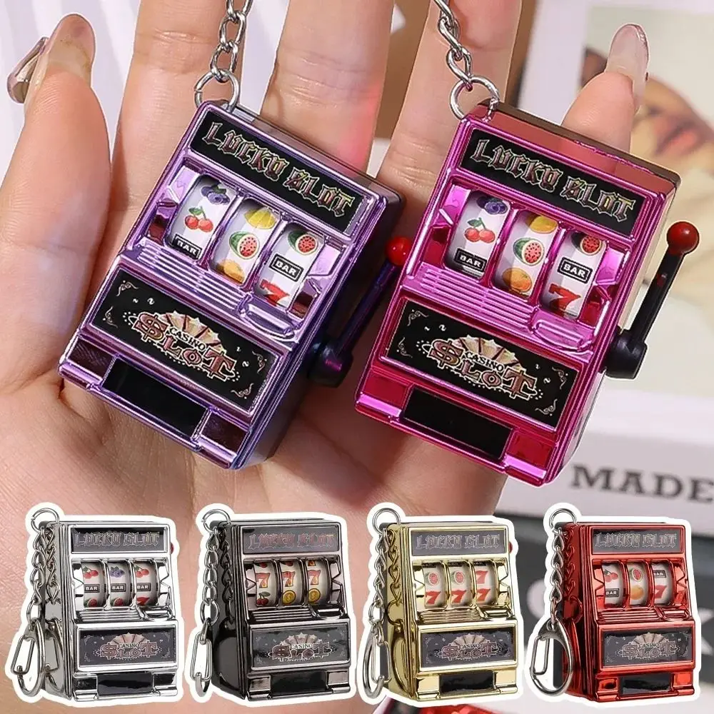 Cartoon Stress Reliever Keychains Toy Coin Operated Games Key Holder Mini Lucky Jackpot Kids Adult