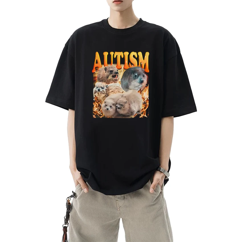 

Cartoon Autism Unhinged Funny Rock Hyrax Meme Graphics short sleeve T-shirt Unisex harajuku Casual T shirts Men Women Cotton Top