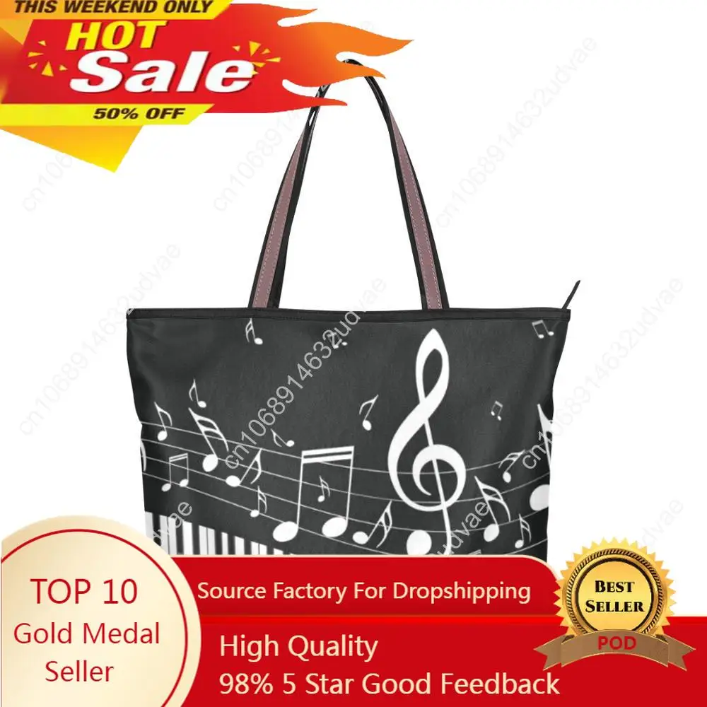 Music Note Design Casual Women Shoulder Handbags Large Capacity Beach Bag For Ladies Piano Print Tote Bags Bolsa Feminina