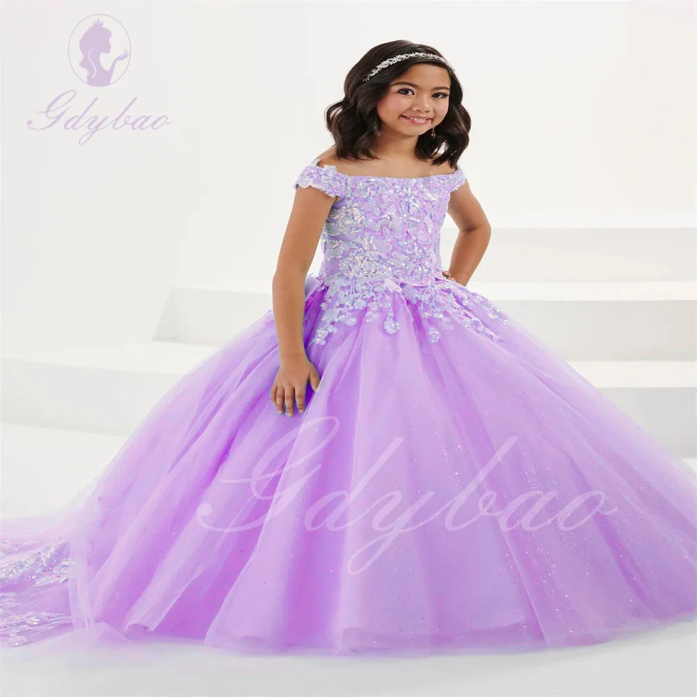 

Pink Purple Flower Girl Dress For Wedding Tulle Applique Puffy Lace Baby Kids Birthday Party Ball First Communion Ball Gowns