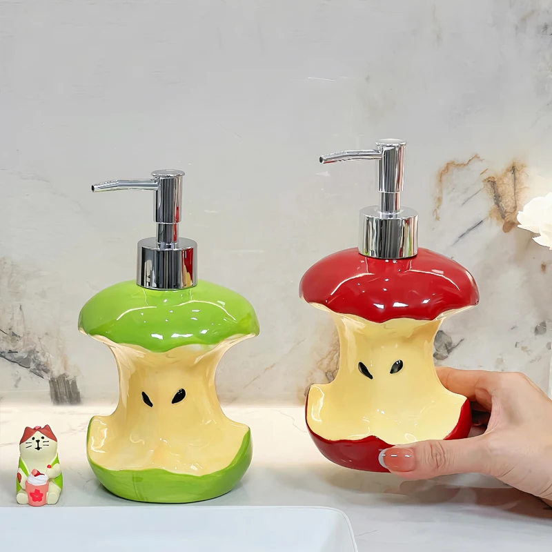 Modern Apple-shaped Press Soap Dispenser Bathroom Shampoo Shower Distribution Bottle Ceramic Soap Dispenser Bathroom Accessories
